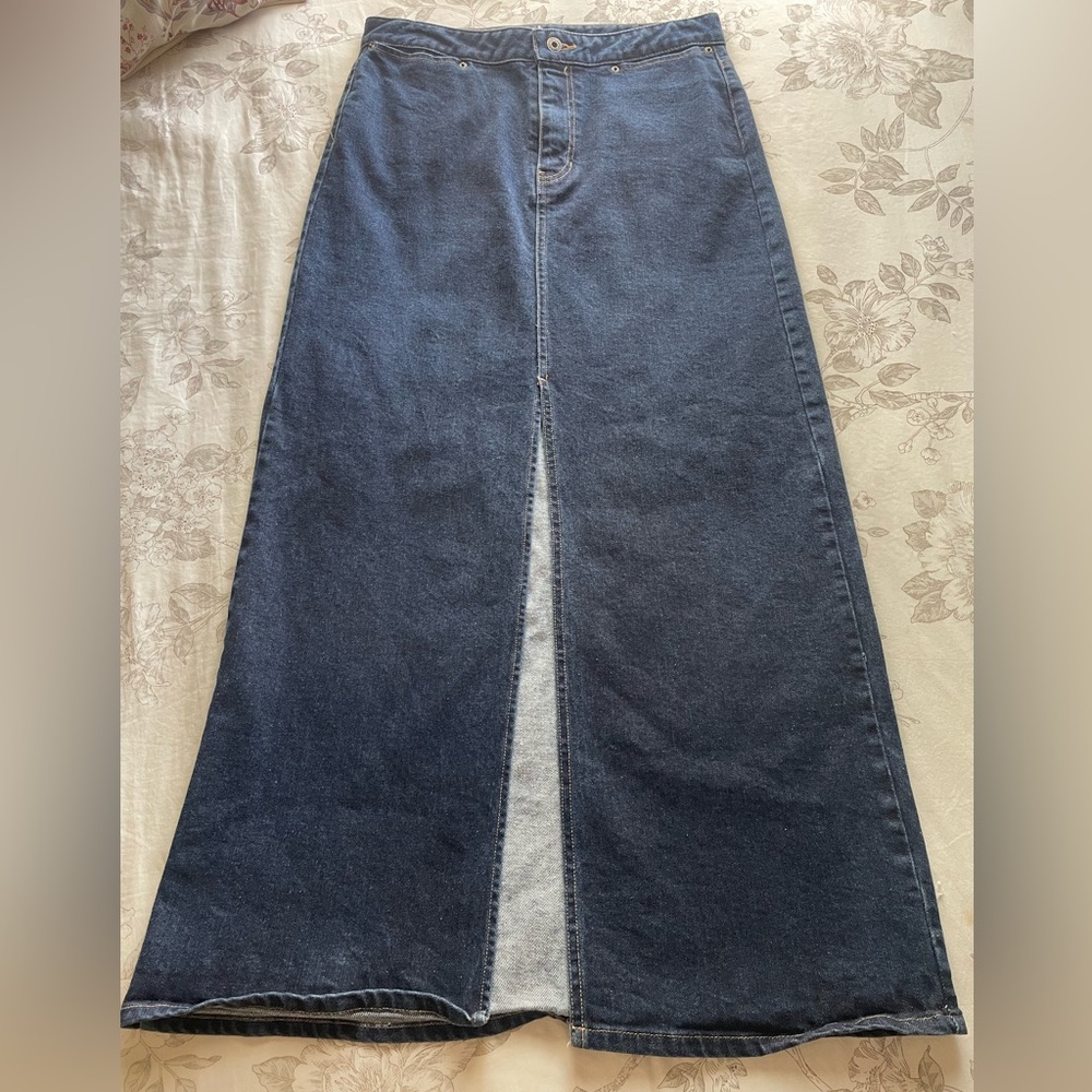 GAP Y2K Indigo Dark Blue Denim Maxi Skirt 10 2000 Classic Heritage Old Money 00s